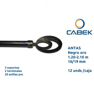KIT BARRA CORTINA FORJA SIMPLE Ø19X120/210 ANTAS NEGRO-ORO