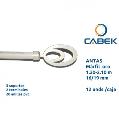 KIT BARRA CORTINA FORJA SIMPLE Ø19X120/210 ANTAS MARFIL/ORO