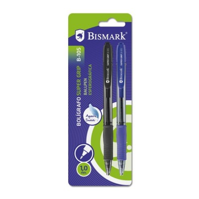 SET 2 BOLÍGRAFOS SOFT GRIP 1MM AZUL Y NEGRO BISMARK B-105