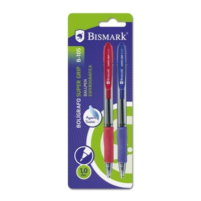 SET 2 BOLÍGRAFOS SOFT GRIP 1MM AZUL Y ROJO BISMARK B-105