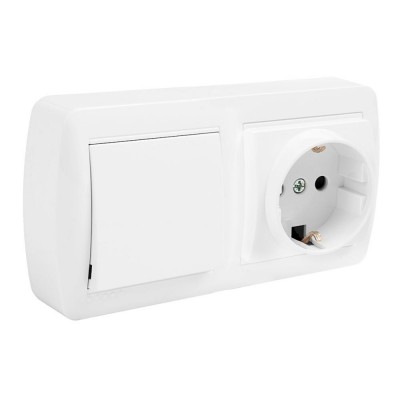 BASE ENCHUFE SCHUKO SUPERFICIE 2P+T 16A 250V + CONMUTADOR BLANCO SOLERA MURAL MUR63U