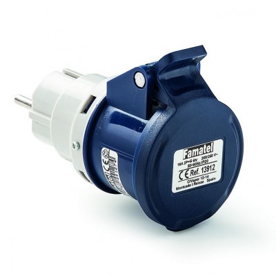 ADAPTADOR CLAVIJA MACHO SCHUCO 2P+T A BASE CETAC HEMBRA 2P+T 16A FAMATEL 13912