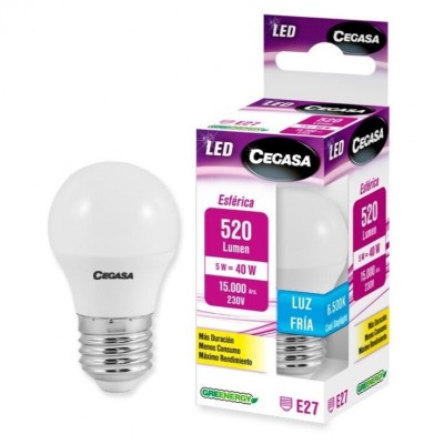 BOMBILLA LED ESFÉRICA E27 5W FRÍA 6500K 520LM CEGASA