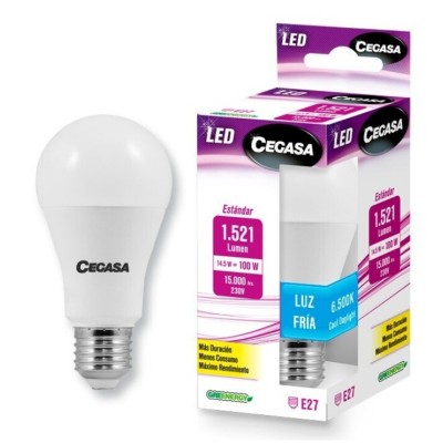 BOMBILLA LED ESTÁNDAR E27 14,5W FRÍA 6500K 1521LM CEGASA