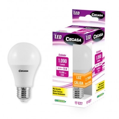 BOMBILLA LED ESTÁNDAR E27 10,5W CÁLIDA 2700K 1090LM CEGASA