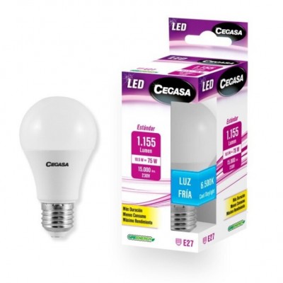 BOMBILLA LED ESTÁNDAR E27 10,5W FRÍA 6500K 1155LM CEGASA