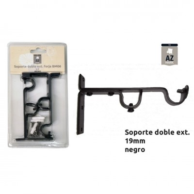 JUEGO 2 SOPORTES CORTINA FRENTE DOBLE 19MM NEGRO