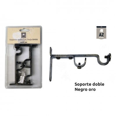 JUEGO 2 SOPORTES CORTINA FRENTE DOBLE 19MM NEGRO/ORO