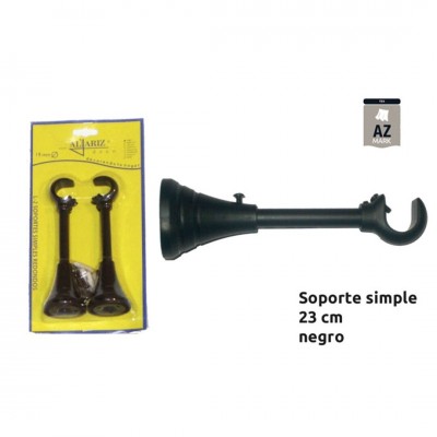 JUEGO 2 SOPORTES CORTINA FRENTE SIMPLE 19MM 23CM NEGRO