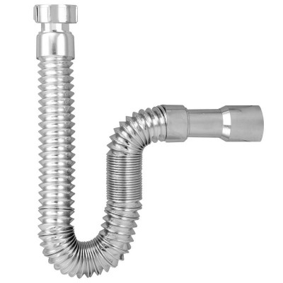 TUBO SIFÓN FLEXIBLE 11/4"XØ32/40MM PVC CROMO JUNTA PLANA