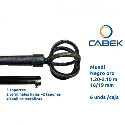 KIT BARRA CORTINA FORJA SIMPLE Ø19X120/210 MUNDI NEGRO-ORO