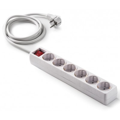 BASE MÚLTIPLE 6 TOMAS + INTERRUPTOR CABLE 3M BLANCO FAMATEL