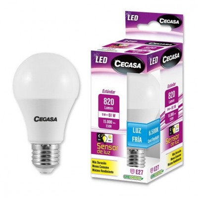 BOMBILLA LED ESTÁNDAR CREPUSCULAR E27 9W 6500K CEGASA