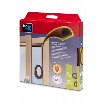 BURLETE CAUCHO ADHESIVO TIPO D 6 METROS 7/3MM MARRÓN INOFIX 2119-4
