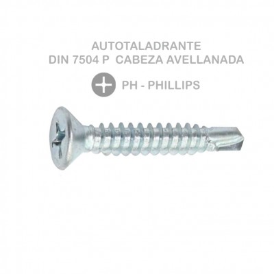 TORNILLO AUTOTALADRANTE DIN 7504P 3,5X25MM CABEZA AVELLANADA PH ZINC