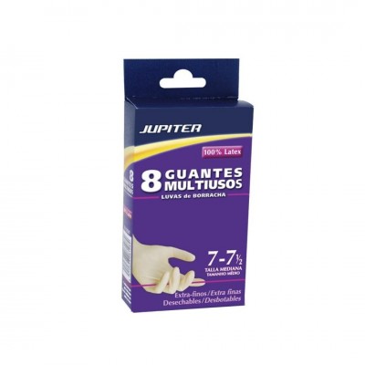 PAQUETE 8 GUANTES LÁTEX TALLA MEDIANA 7- 7 1/2" JUPITER