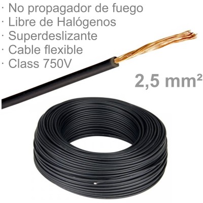 CABLE 1X2,5MM FLEXIBLE H07Z1-K LIBRE HALÓGENOS NEGRO (€/M)