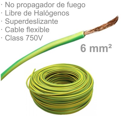 CABLE 1X6MM FLEXIBLE H07Z1-K LIBRE HALÓGENOS AMARILLO/VERDE (€/M)