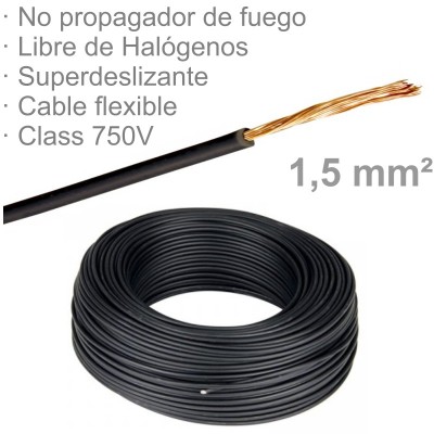 CABLE 1X1,5MM FLEXIBLE H07Z1-K LIBRE HALÓGENOS NEGRO (€/M)