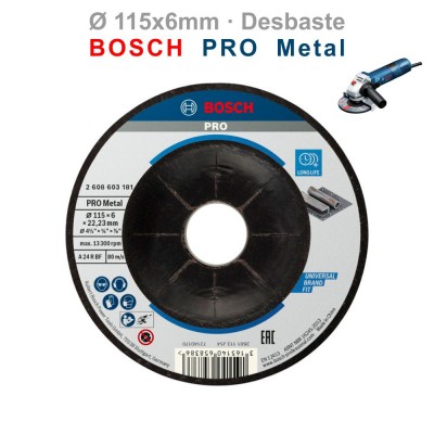 DISCO AMOLADORA DESBASTE METAL Ø115X6MM BF42 BOSCH PRO