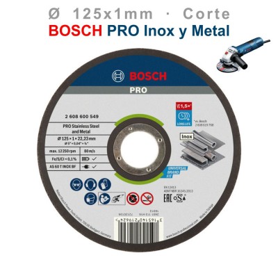 DISCO AMOLADORA CORTE METAL INOX. Ø125x1MM BF41 BOSCH PRO