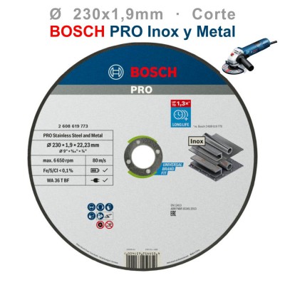 DISCO AMOLADORA Ø230x1,9MM BOSCH PRO FOR INOX