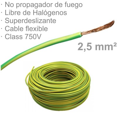 CABLE 1X2,5MM FLEXIBLE H07Z1-K LIBRE HALÓGENOS AMARILLO/VERDE (€/M)