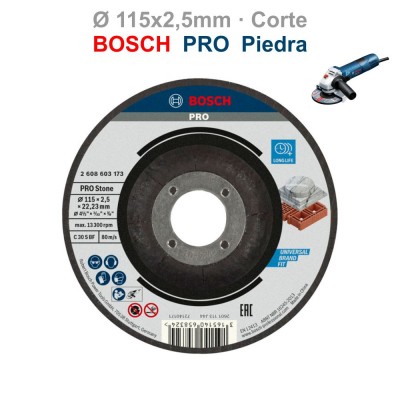 DISCO AMOLADORA CORTE PIEDRA Ø115x2,5MM PRO BOSCH