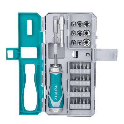 JUEGO 33 PZAS. DESTORNILLADOR CARRACA PUNTAS Y VASOS 1/4" TOTAL TACSD30336