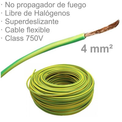 CABLE 1X4MM FLEXIBLE H07Z1-K LIBRE HALÓGENOS AMARILLO/VERDE (€/M)