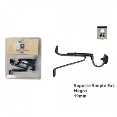 JUEGO 2 SOPORTES CORTINA FRENTE SIMPLE 19MM NEGRO