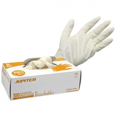 CAJA 100 GUANTES LÁTEX TALLA MEDIANA 7- 7 1/2" JUPITER