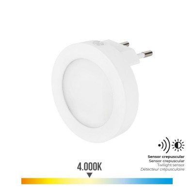 LUZ NOCHE LED CREPUSCULAR 0,5W 5LM 4000K REDONDO EDM
