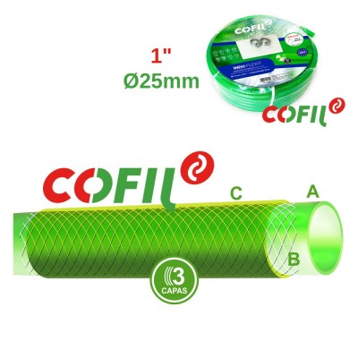 MANGUERA RIEGO REFORZADA  LÁTEX + MALLA 1" 25MM (€/M)