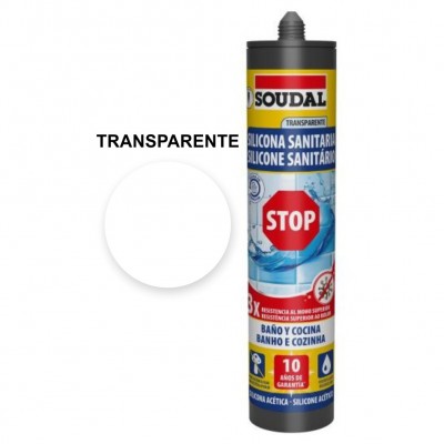 SILICONA SANITARIA STOP ANTIMOHO TRANSPARENTE 290ML SOUDAL