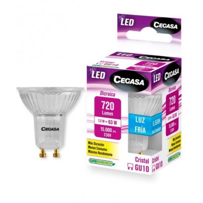 BOMBILLA LED DICROICA GU10 7,2W 6500K CEGASA