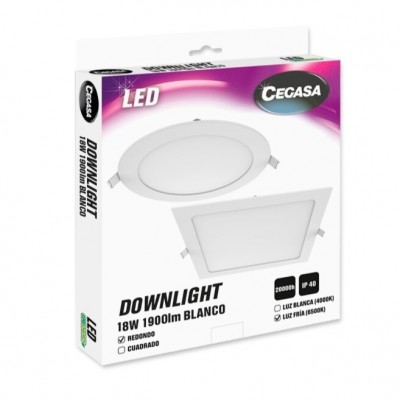 DOWNLIGHT LED EMPOTRAR REDONDO 18W 6500K 1900LM BLANCO CEGASA