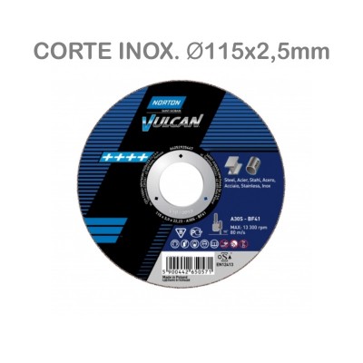DISCO AMOLADORA CORTE METAL INOX. Ø115X2,5X22,2MM BF42 VULCAN