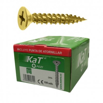 TORNILLO ROSCA MADERA 4X35MM CP/PZ BICROMATADO CAJA 100UDS KAT®