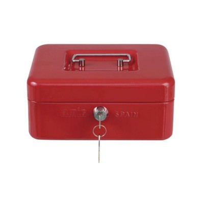 CAJA CAUDALES 20X16X9CM CON PORTAMONEDAS ROJA
