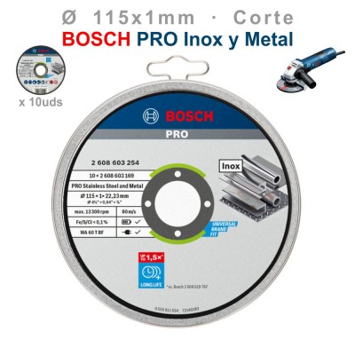 LATA 10 DISCOS AMOLADORA Ø115x1MM BOSCH PRO FOR INOX