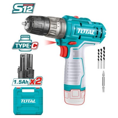 TALADRO ATORNILLADOR PERCUTOR 12V 2 BATERÍAS 1,5A TOTAL TIDLI12202E
