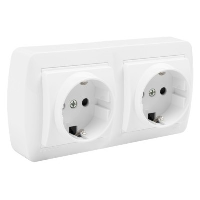 BASE ENCHUFE SCHUKO DOBLE SUPERFICIE 2P+T 16A 250V BLANCO SOLERA MURAL MUR66U