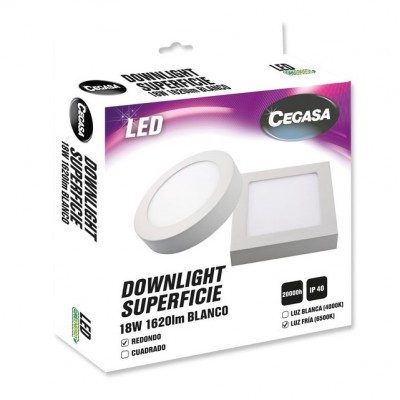 DOWNLIGHT LED SUPERFICIE REDONDO 18W 6500K 1900LM BLANCO CEGASA