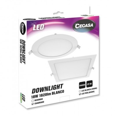 DOWNLIGHT LED EMPOTRAR CUADRADO 18W BLANCO 6500K CEGASA