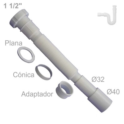 TUBO SIFÓN EXTENSIBLE 11/2"XØ32/40MM PVC BLANCO ENCOLABLE T-39
