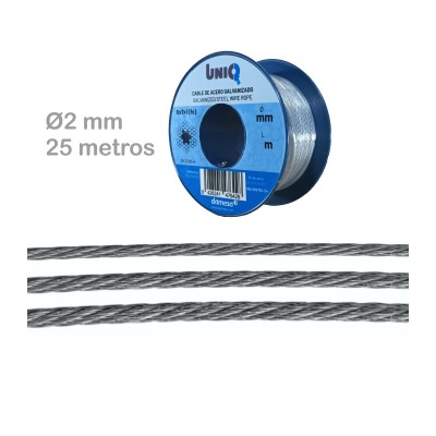 CABLE ACERO GALVANIZADO 2MM 6X7+1 ROLLO 25M