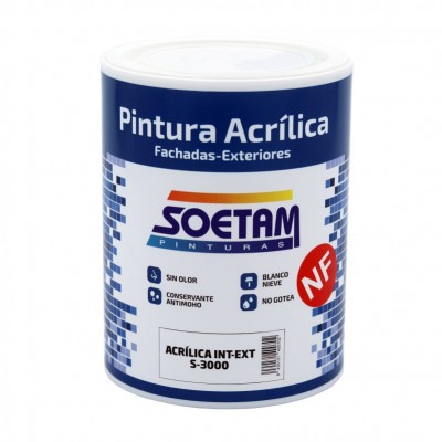 PINTURA ACRÍLICA SOETAM S-3000 PLUS BLANCO MATE 750ML INT-EXT 